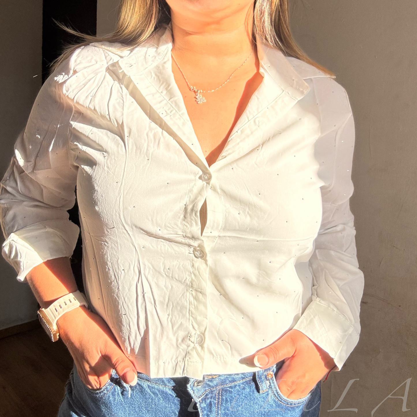 Blusa corta con brillo