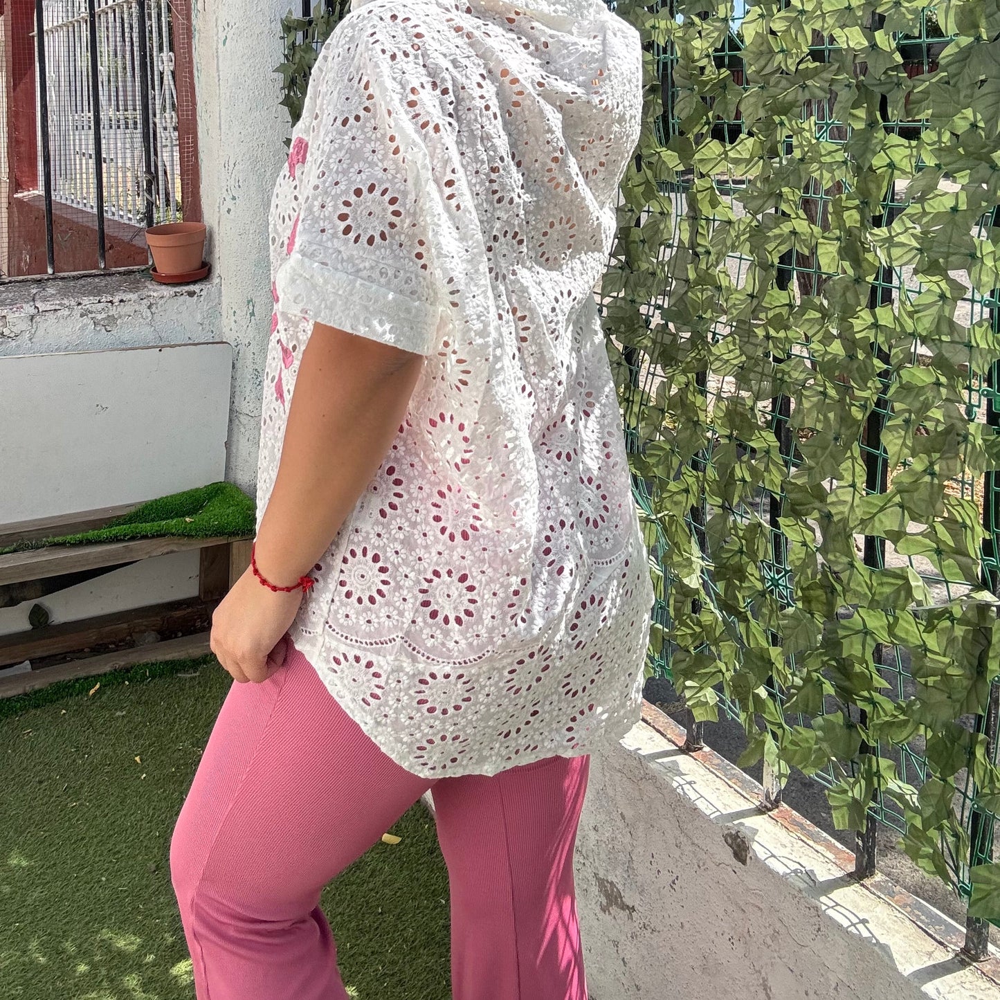 Blusa broderie rosada