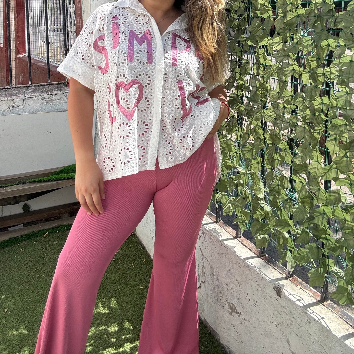 Blusa broderie rosada