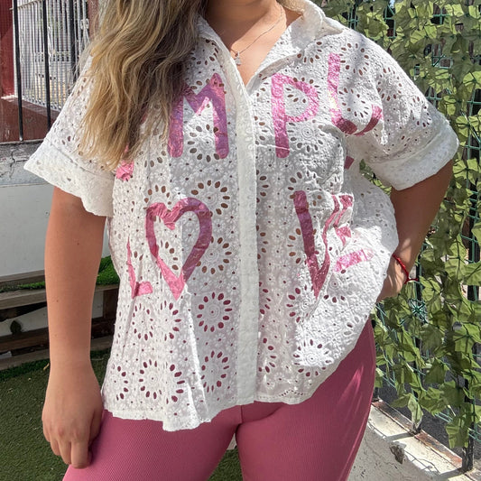Blusa broderie rosada